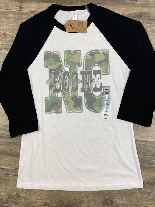 Boone NC Camo Baseball Tee