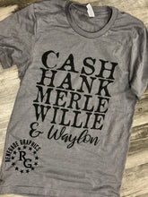 Load image into Gallery viewer, Cash Hank Merle Willie Waylon Graphic Tee | Country Music Outlaws | Bella Canvas T-Shirt
