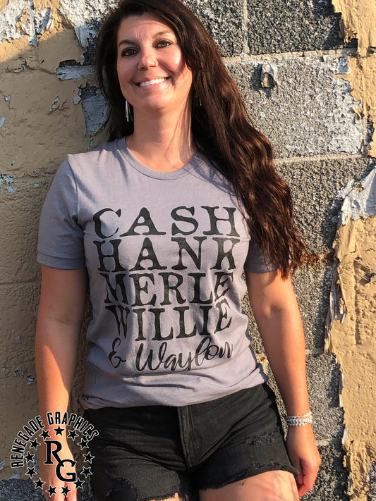 Cash Hank Merle Willie Waylon Graphic Tee | Country Music Outlaws | Bella Canvas T-Shirt