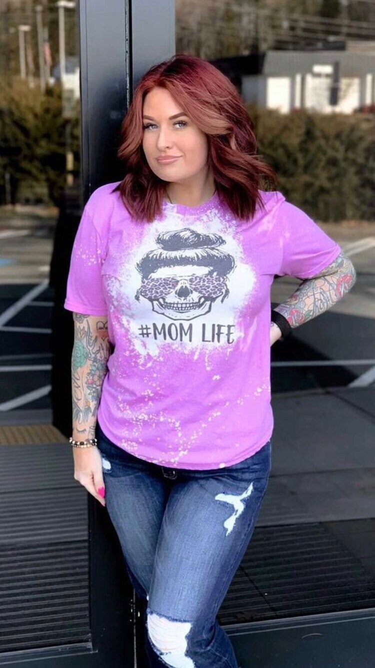Mom Life | Hashtag | Vintage | Bleached Shirt